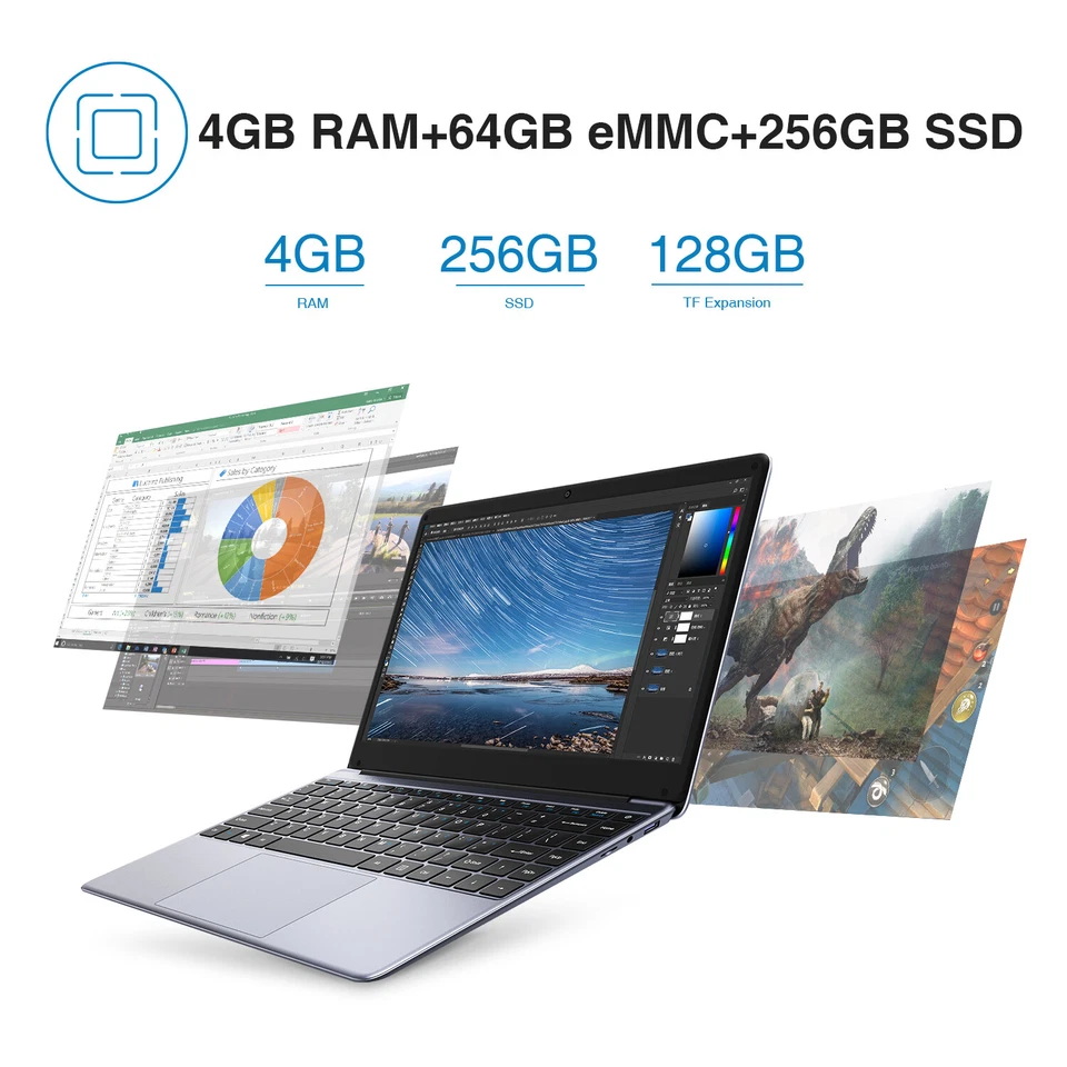 CHUWI 14.1in Windwos Laptop Computer PC Intel E8000 QuadCore 8G RAM 256G SSD - Image 4 of 4