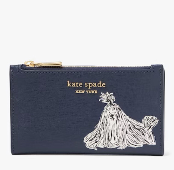 Kate Spade Shaggy Dog Embossed Small Slim Bifold Leather Wallet NWT