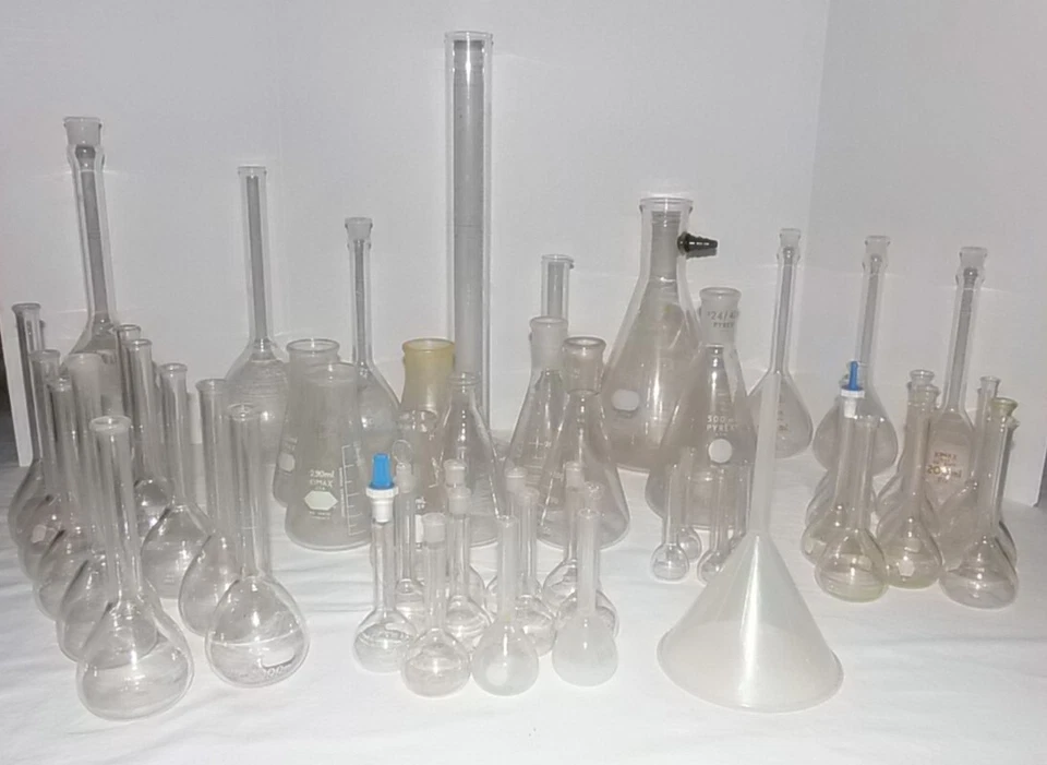 60 KIMEX PYREX Mix Glass Flasks from 10ml to 1000ml Filter Funnel 3 stoppers lab - Image 3 of 4