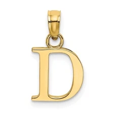10K Solid Gold D Initial Letter Alphabet Charm Pendant 1/2 " Long Block Font