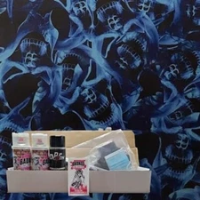 Hydro Dipping Kit-Blue Flaming Skull Film, Activator, Paints
