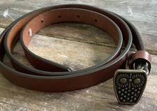 Brown Genuine Leather Women  s Belt Brass Owl Buckle Waist Sz XL  - .75  Wide