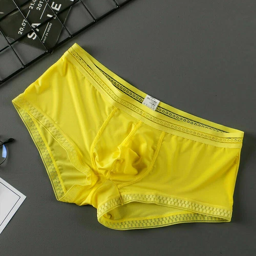 Men's Underwear Men's Shorts With Lace Low-Rise U Pouch Boy Panties Ice Silk - Picture 11 of 18