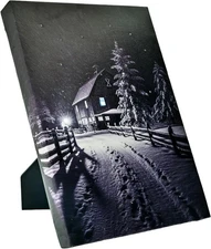 Winter Landscape Wall Art with Timer, LED Art 8x6in Tabletop Canvas Light Up Pic