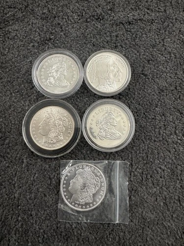 1 oz Fine silver coin Lot Of 5 Morgan Silver Dollar Indian Buffalo