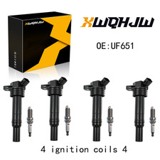 Ignition Coil Pack and Iridium Spark Plug Set of 4 For Hyundai Kia UF651 97390