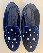 Birdies Starling Blue Crystal Jewel Velvet Flat Loafers US 10 Limited Edition