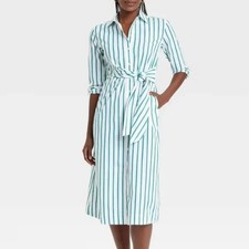 NWT Universal Thread Green Striped Midi Shirt Dress Size Small