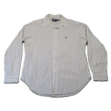 Ralph Lauren Striped Shirt Mens 17 White Navy Classic Button Up Old Money Preppy