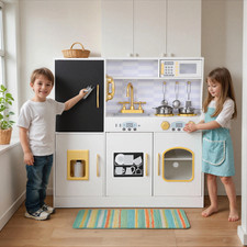 Play Kitchen, Wooden Kids Kitchen Playset with Chalkboard, Ice Maker, Play Ph...
