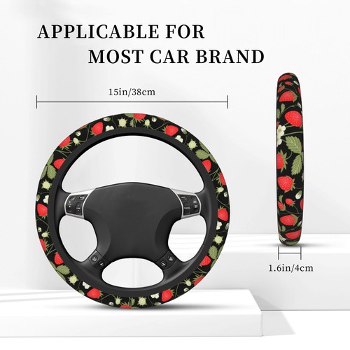 Strawberry Steering Wheel Cover, NonSlip Sweat Absorbing, 15" Universal Fit - Picture 2 of 7
