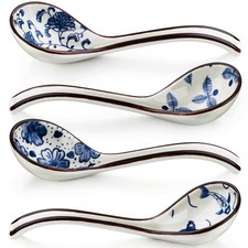 Asian Soup Spoon Set of 4 Long Handle Chinese Soup Spoons Ceramic Japanese Ra.