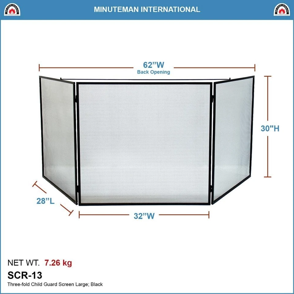 Protector Chimenea Infantil ACHLA DESIGNS 30" H X 88" W, Acero 3 Paneles Grande en Negro Foto 4 de 4