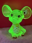 Fenton Uranium Green Glass Ladybug Girl Mouse Figurine - HP by D. Robinson