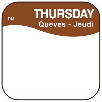 Daymark It110037-4-Thu Food Safety Label, Brown/White, 3/4 In H