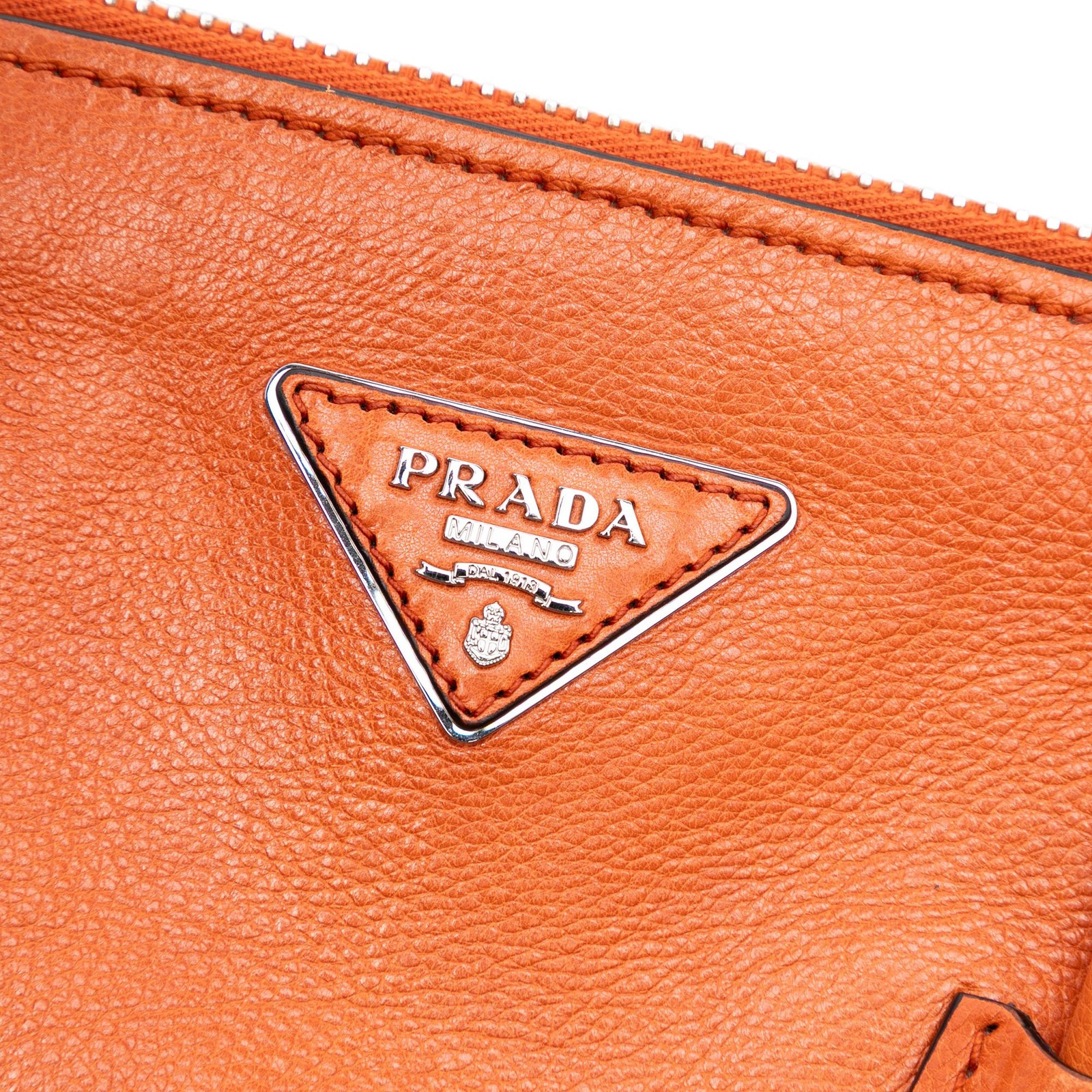 Authenticated Prada Glace Calf Twin Pocket Orange Leather Satchel thumbnail 5