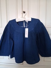 Marks and Spencer PER UNA Indigo Cotton  Blouse . Size 14