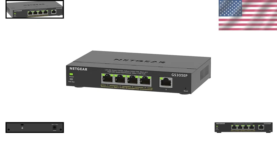 Conmutador Ethernet PoE+ eficiente de 5 puertos GS305EP - Ideal para optimización de red Foto 2 de 4