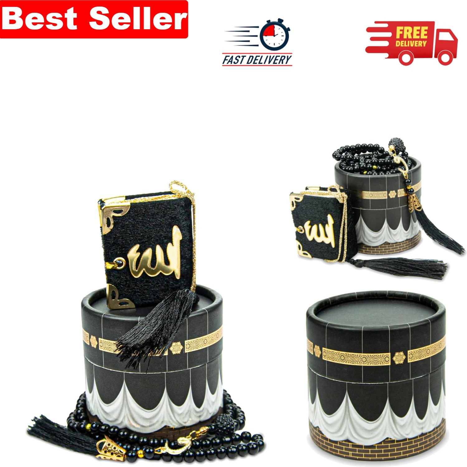 Elegant Velvet Islamic Prayer Set with Mini Quran & Prayer Beads - Ramadan Gift