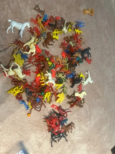 Lot of Vintage 1950s Plastic Toy  Horses Cowboy & Indians Tim-Mee Toy Lot