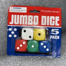 Jumbo Dice 5 Pack - Multi Color Dice - Brand New - Red Green Blue Yellow White