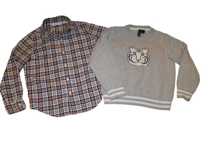 Lot of 2 Janie & Jack Boys Size 4 Tiger Sweater Plaid Flannel Shirt P13