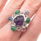 925 Sterling Vintage Sapphire Emerald Iolite Amethyst & Tourmaline Ring Size 8