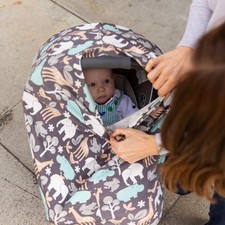 Baby Car Seat Canopy Cover, Nursing Cover  Shopping Cart Cover - Zoo Animal