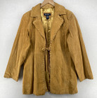 DENIM & CO Jacket Womens M Suede Leather Blazer Trench Coat Tie Front Beige