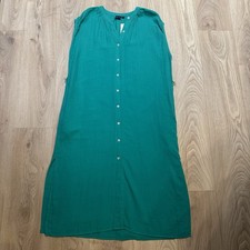 NWT GAP Cotton Gauze Button Down Sleeveless Midi Dress Side Slits M Green Maxi