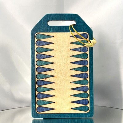 Artful Backgammon Cubes Original Travel Tag - NATURAL. Blue & Green -