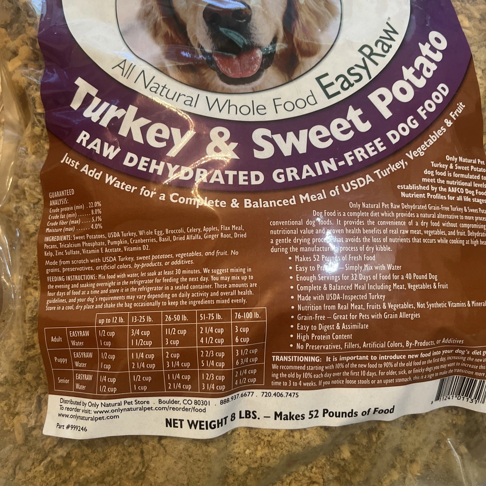 1 Bag Only Natural Pet Turkey & Sweet Potato Raw Dehydrated, Adult Dog Food 8 Lb