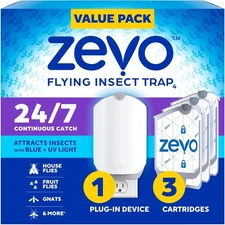 Zevo Flying Insect Trap- Use in Any Room (1 Plug in Device & 3 Cartridge)
