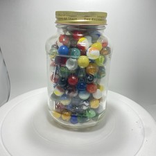Vtg Glass Marbles Lot in Atlas Mason Jar Mixed Colors Swirls Bulk Common 04
