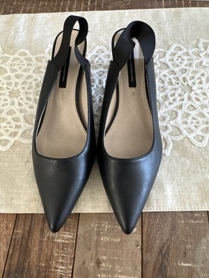 French Connection Black Leather Pointed Toe Slingback Stiletto Heels Size 11