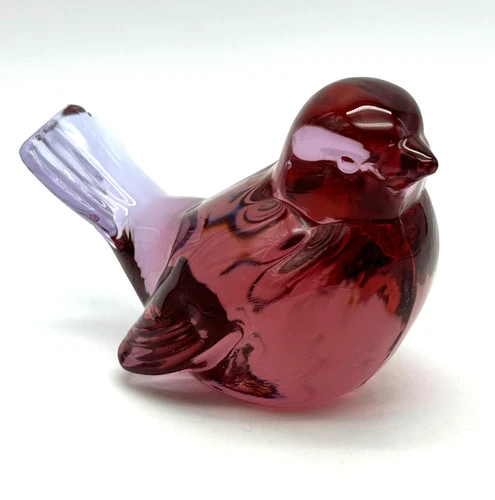 Vintage Fenton 5163DK Dusty Rose Art Glass Sparrow Bird Figurine ~ Orig Label
