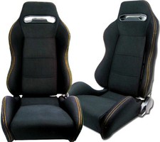 New 1 Pair Black Cloth Yellow Stitching Adjustable Racing Seats Chevrolet 