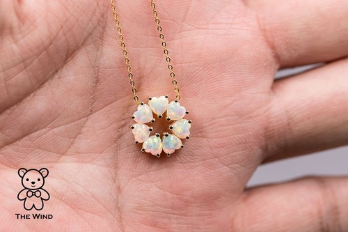 Eternity Heart Australian Crystal Opal Circle Pendant 14K Yellow Gold - Picture 14 of 16
