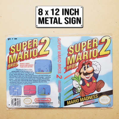 Super Mario Bros 2 box art cover 8x12 inch metal wall sign retro NES game room