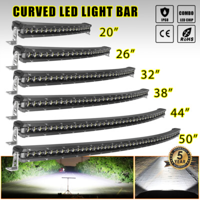 20'' 26'' 32'' 38'' 44'' 50'' Slim Curved LED Work Light Bar Spot Flood Driving Truck