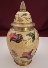 Beautifully Hand Painted Urn, floral pattern, with thread threaded lid.