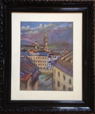 HALL IN TIROL ÖSTERREICH PASTELL FEINSTER EXPRESSIONIST RAHMEN SIGN. ANTIK - Bild 1 von 4