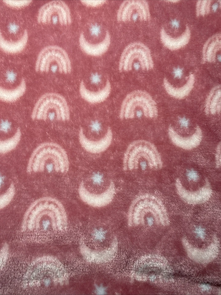 RN 16435 Rosa Arco Iris Luna Estrella Reversible Blanco Sherpa Bebé Manta Suave Lovey Foto 4 de 4