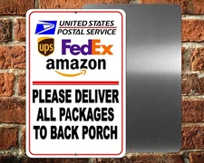 Deliveries To Back Porch Sign / Decal  Deliver Si300 / Magnetic Sign