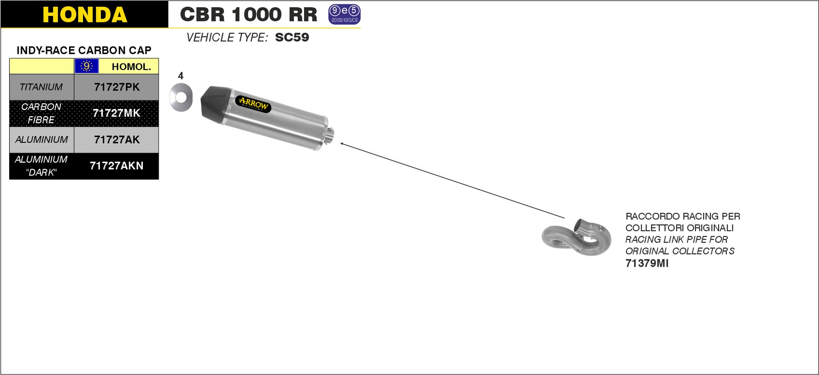 KIT SILENCER INDY-RACE ALUMINUM-CARB ARROW HONDA CBR 1000 RR 08-13