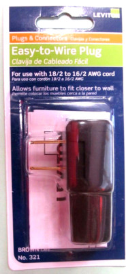 Leviton Easy 2 wire plug.  Allows furniture closer to wall #C20-00321-000  Brown
