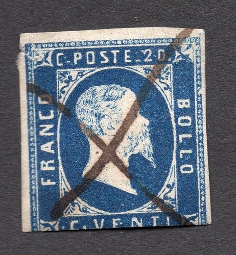 STAMP LOT OF SARDINIA, SCOTT #2A DEEP BLUE USED ($225) - 第 1/2 張圖片