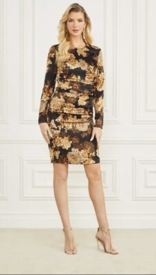 NWT Marciano  Krystal Ruched   Dress After Dark Floral Multi print Sz 2 /$240