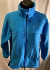 Columbia Fleece Jacket Girls Medium Two Tone Blue Zip Front With Zip Up Pockets