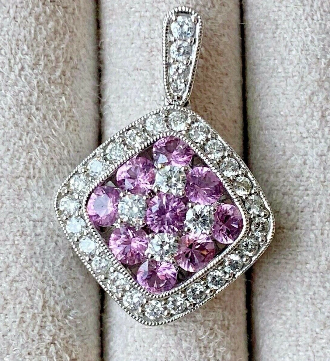 Designer GREGG RUTH 18K White Gold Pink Sapphire Diamond Necklace